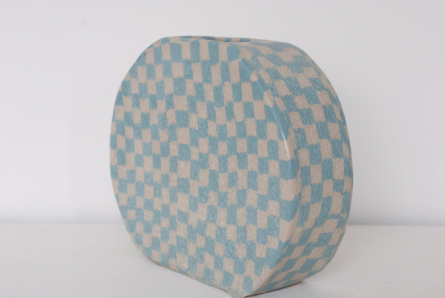 Blue Check Round Vase