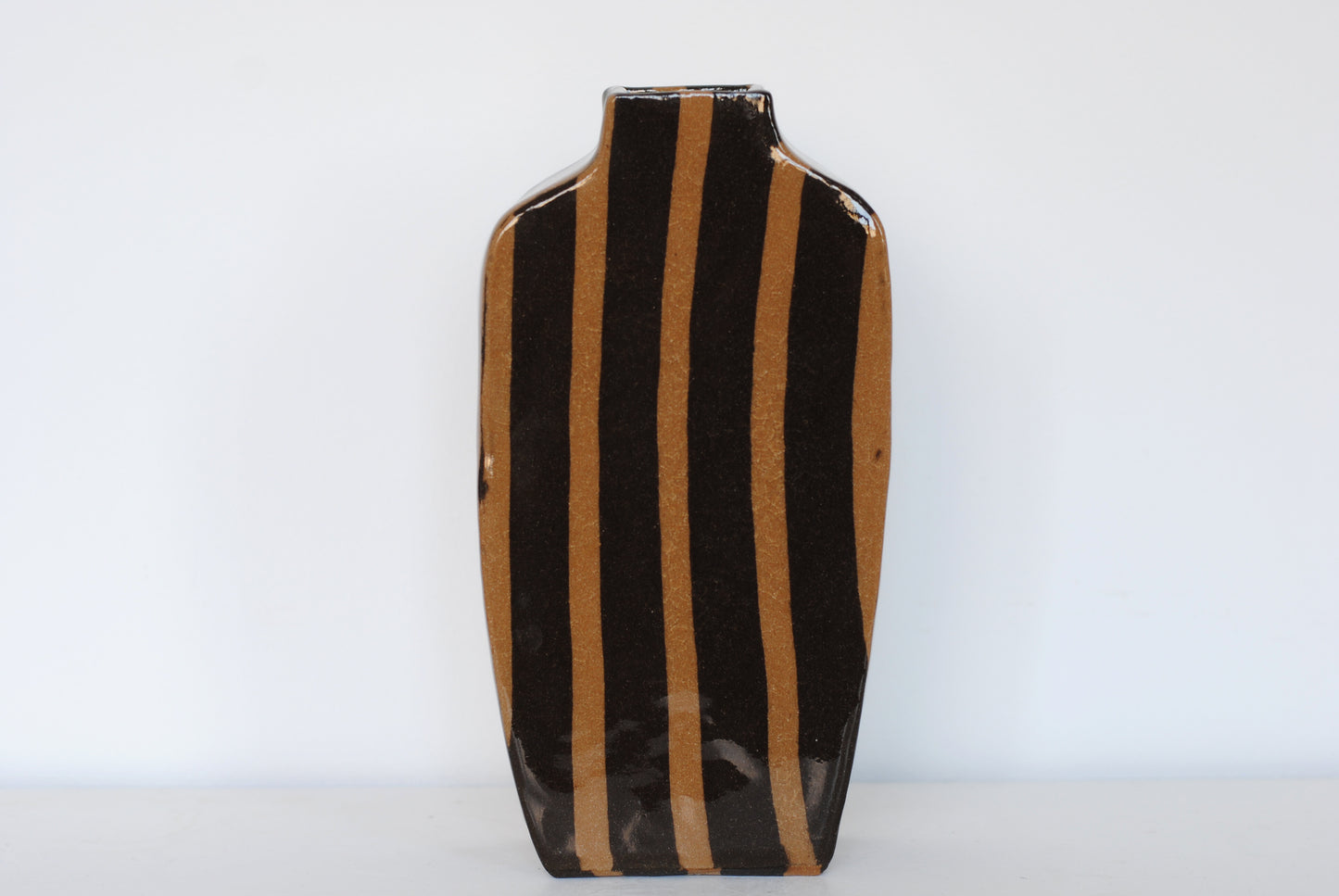 Tall Stripe Vase Dark Brown/Ochre