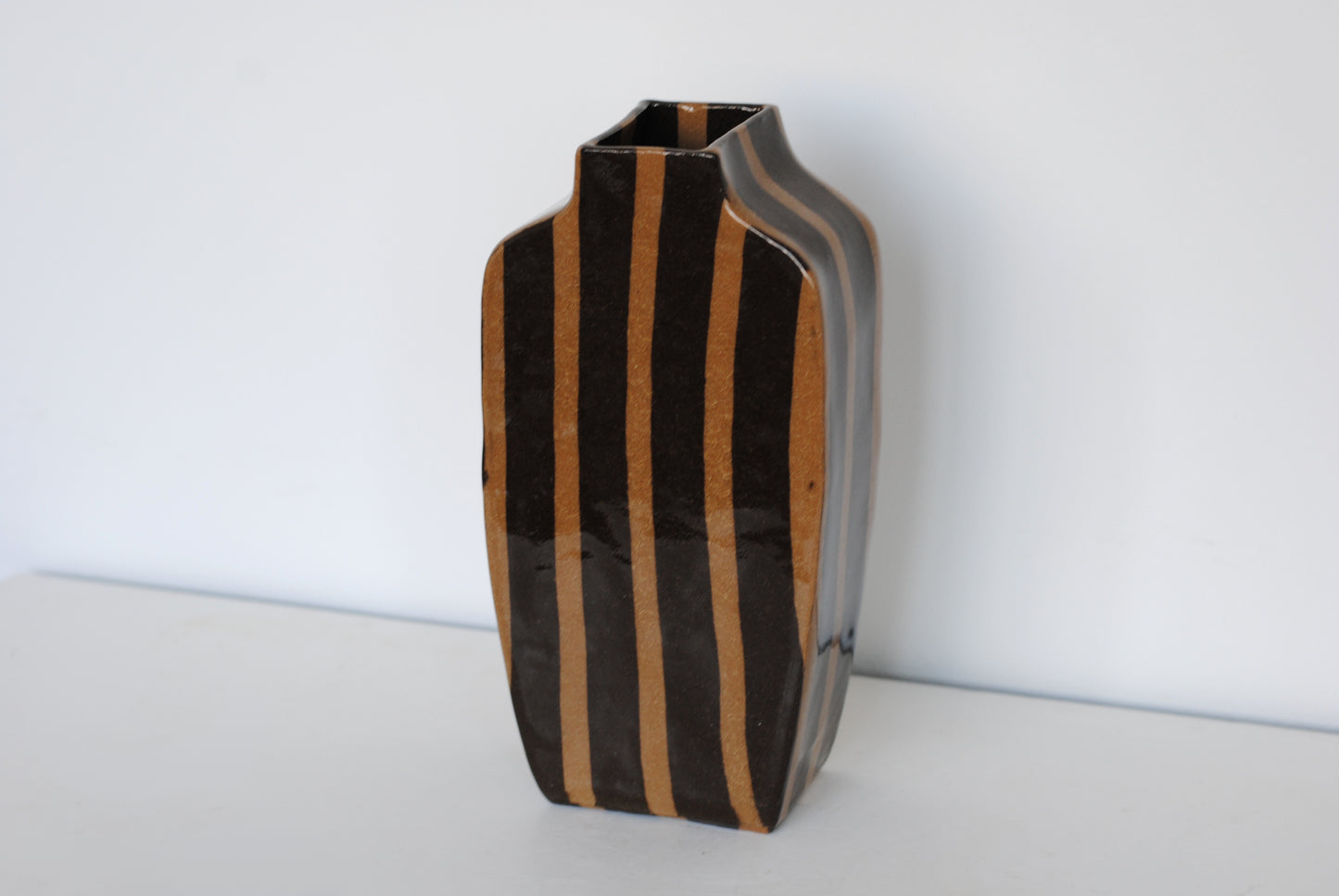 Tall Stripe Vase Dark Brown/Ochre