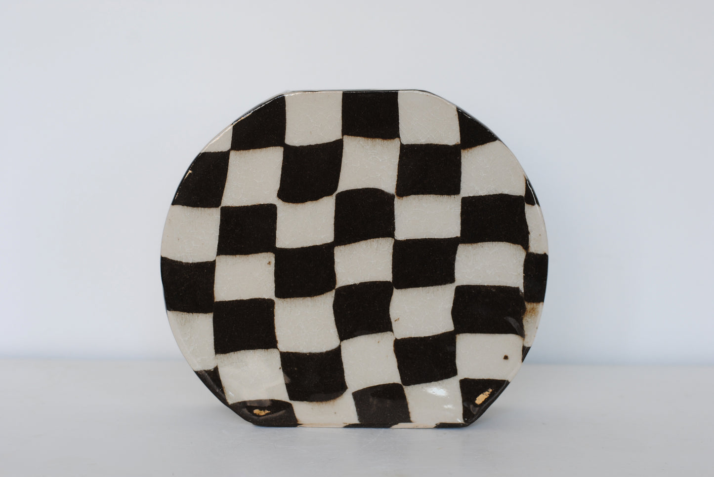Black/Off White Check Round Vase