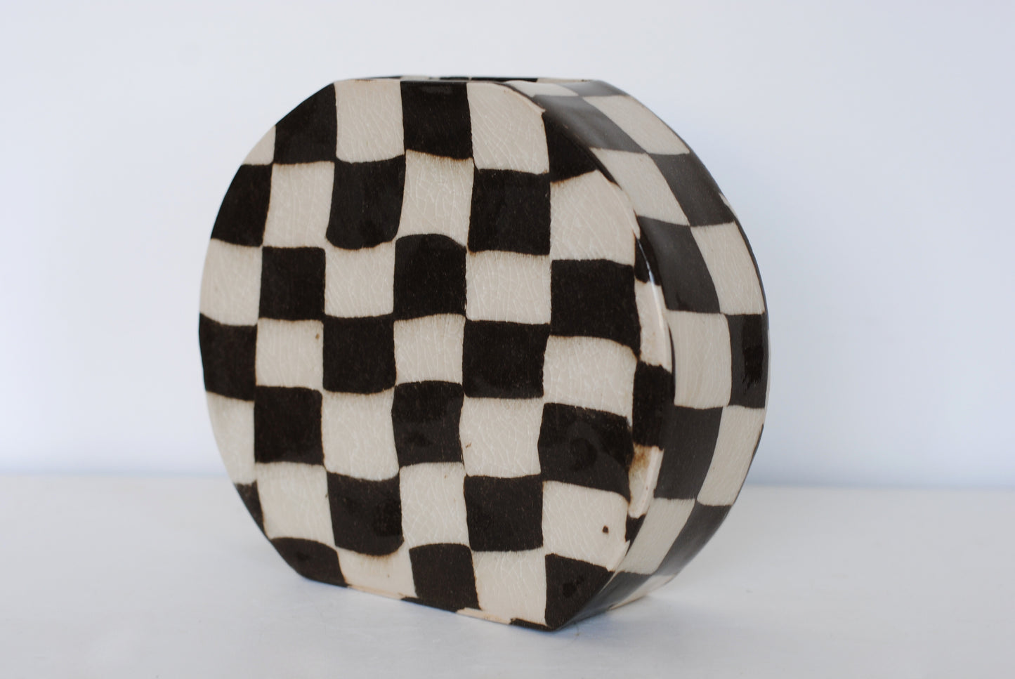 Black/Off White Check Round Vase