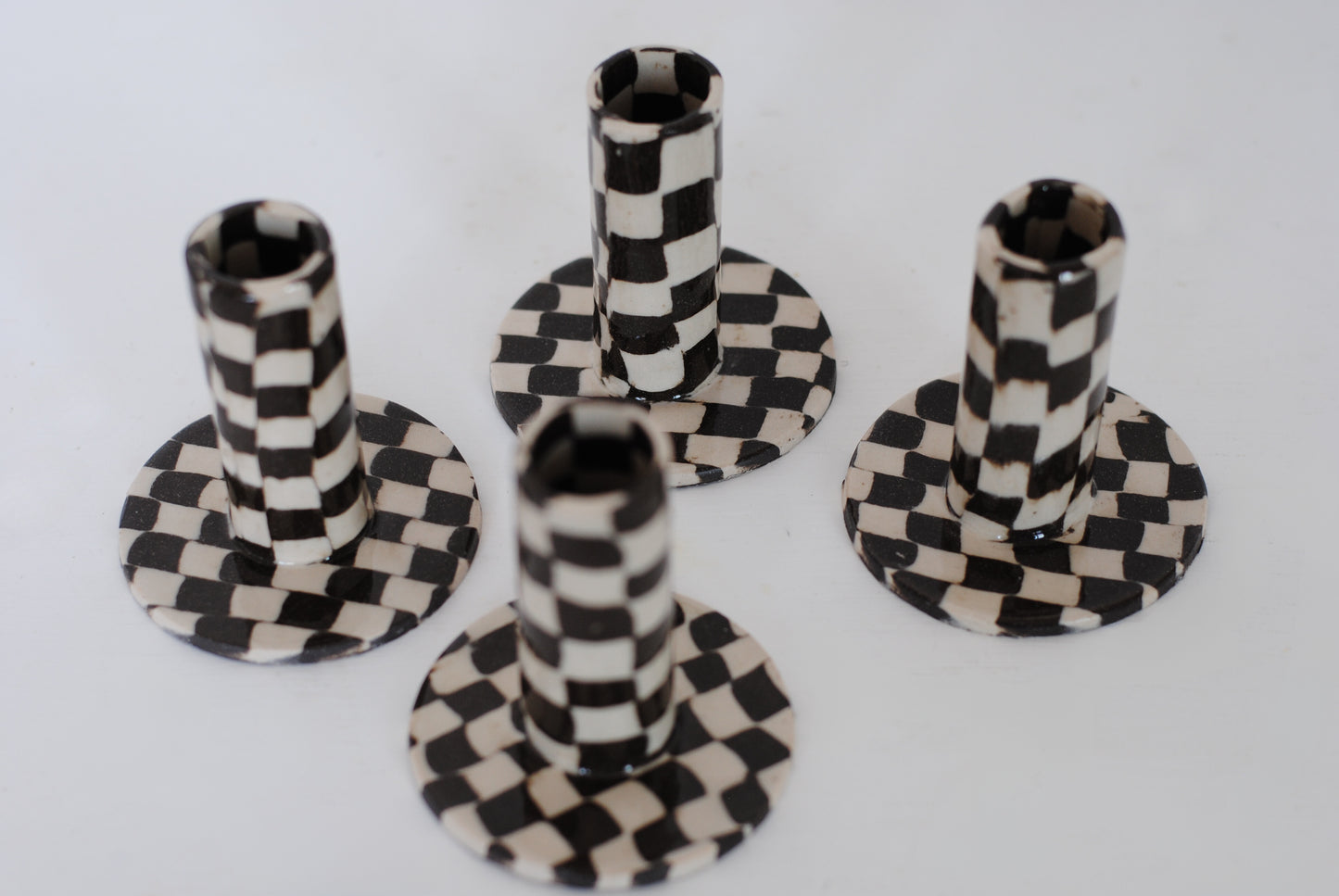Candleholder Tall Dark Brown Check