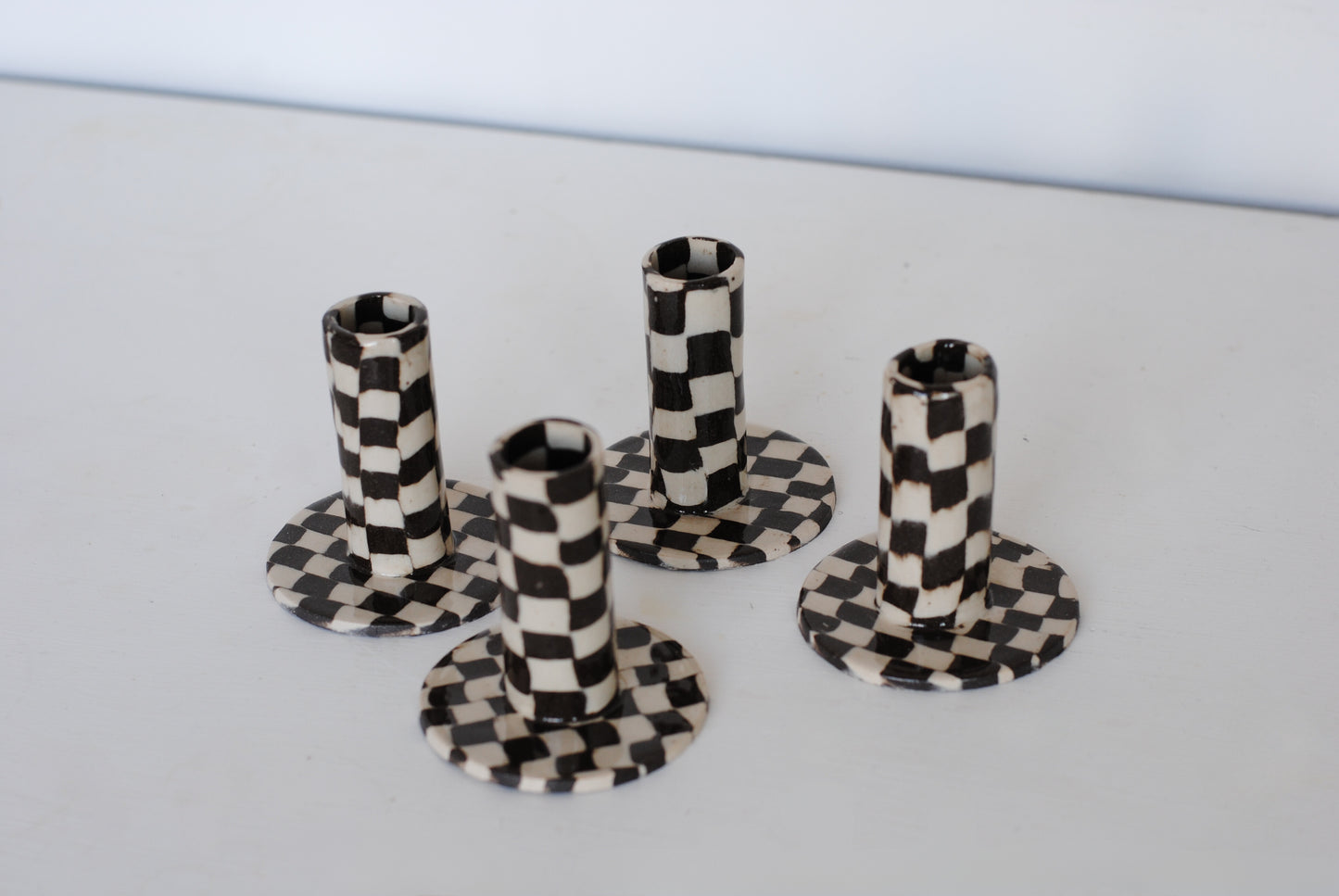 Candleholder Tall Dark Brown Check