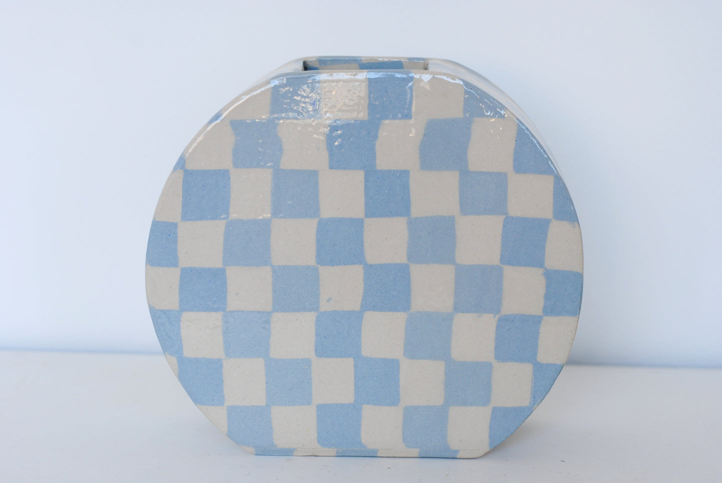 Dusty Blue Check Round Vase