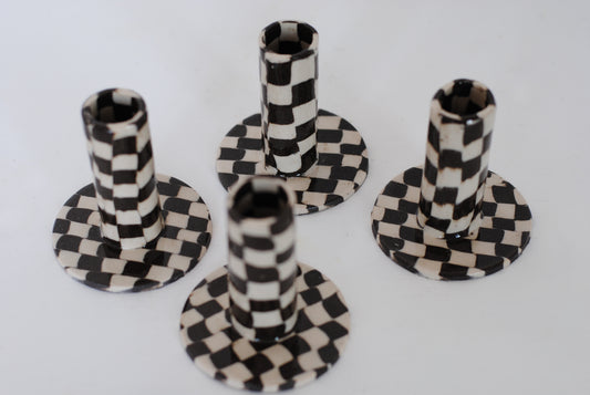 Candleholder Tall Dark Brown Check